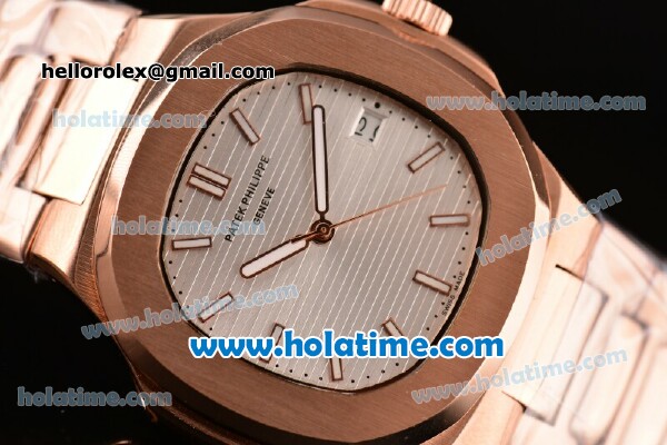 Patek Philippe Nautilus Automatic Full Rose Gold with White Dial and Stick Markers - Click Image to Close